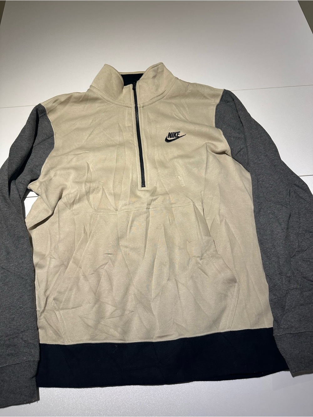 Nike Two-Tone Half-Zip Pullover in Cream, Gray & Black